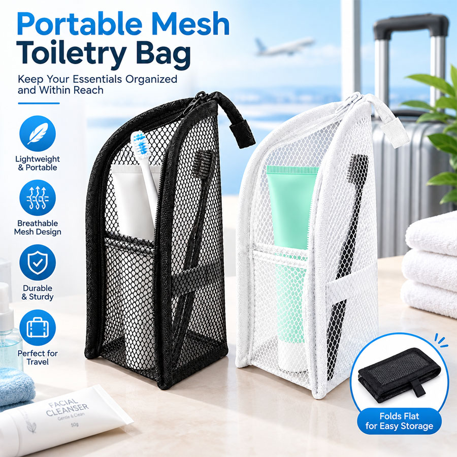 1Pc Portable Mesh Toiletry Bag - Travel Accessories Organizer Bag ulasan dan harga